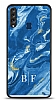 Dafoni Glossy Samsung Galaxy A20S Kiiye zel ki Harf Simli Mavi Mermer Klf