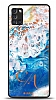 Dafoni Glossy Samsung Galaxy A31 Kiiye zel ift Harf Simli Okyanus Mermer Klf