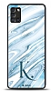 Dafoni Glossy Samsung Galaxy A31 Kiiye zel Harf Simli Mavi Mermer Klf