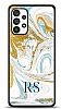 Dafoni Glossy Samsung Galaxy A73 Kiiye zel Harfli Simli Gold Mermer Klf
