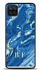 Dafoni Glossy Samsung Galaxy M12 Kiiye zel ki Harf Simli Mavi Mermer Klf