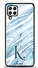 Dafoni Glossy Samsung Galaxy M22 Kiiye zel Harf Simli Mavi Mermer Klf