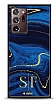 Dafoni Glossy Samsung Galaxy Note 20 Ultra Kiiye zel ift Harf Simli Lacivert Mermer Klf