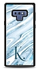 Dafoni Glossy Samsung Galaxy Note 9 Kiiye zel Harf Simli Mavi Mermer Klf