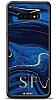 Dafoni Glossy Samsung Galaxy S10 Kiiye zel ift Harf Simli Lacivert Mermer Klf