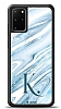 Dafoni Glossy Samsung Galaxy S20 Plus Kiiye zel Harf Simli Mavi Mermer Klf