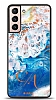 Dafoni Glossy Samsung Galaxy S21 Kiiye zel ift Harf Simli Okyanus Mermer Klf