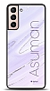 Dafoni Glossy Samsung Galaxy S21 Kiiye zel simli Simli Mor Mermer Klf