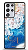 Dafoni Glossy Samsung Galaxy S21 Ultra Kiiye zel ift Harf Simli Okyanus Mermer Klf