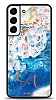 Dafoni Glossy Samsung Galaxy S22 Plus 5G Kiiye zel ift Harf Simli Okyanus Mermer Klf
