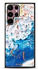 Dafoni Glossy Samsung Galaxy S22 Ultra 5G Kiiye zel ift Harf Simli Okyanus Mermer Klf