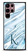 Dafoni Glossy Samsung Galaxy S22 Ultra 5G Kiiye zel Harf Simli Mavi Mermer Klf