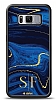 Dafoni Glossy Samsung Galaxy S8 Kiiye zel ift Harf Simli Lacivert Mermer Klf