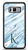 Dafoni Glossy Samsung Galaxy S8 Kiiye zel Harf Simli Mavi Mermer Klf