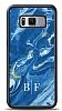 Dafoni Glossy Samsung Galaxy S8 Kiiye zel ki Harf Simli Mavi Mermer Klf