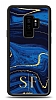 Dafoni Glossy Samsung Galaxy S9 Plus Kiiye zel ift Harf Simli Lacivert Mermer Klf