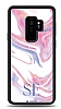 Dafoni Glossy Samsung Galaxy S9 Plus Kiiye zel ift Harf Simli Pembe Mermer Klf