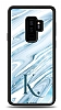 Dafoni Glossy Samsung Galaxy S9 Plus Kiiye zel Harf Simli Mavi Mermer Klf