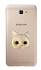Samsung Galaxy J7 Prime 2 Kedi Figrl Telefon Tutuculu Gri Silikon Klf