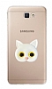 Samsung Galaxy J7 Prime 2 Kedi Figrl Telefon Tutuculu Beyaz Silikon Klf