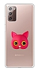 Samsung Galaxy Note 20 Kedi Figrl Telefon Tutuculu Koyu Pembe Silikon Klf