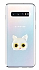 Samsung Galaxy S10 Plus Kedi Figrl Telefon Tutuculu Beyaz Silikon Klf