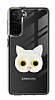 Samsung Galaxy S21 Kedi Figrl Telefon Tutuculu Beyaz Silikon Klf