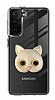 Samsung Galaxy S21 Kedi Figrl Telefon Tutuculu Gri Silikon Klf