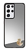Samsung Galaxy S21 Ultra Pembe rdek Figrl Aynal Silver Rubber Klf