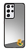Samsung Galaxy S21 Ultra Sar rdek Figrl Aynal Silver Rubber Klf