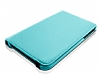 Samsung Galaxy Tab 3 Lite 7.0 360 Derece Dner Standl Mavi Deri Klf - Resim 1
