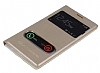 Samsung i9060 Galaxy Grand Neo Pencereli nce Yan Kapakl Gold Deri Klf - Resim: 2