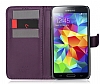 Samsung i9600 Galaxy S5 Czdanl Yan Kapakl Mor Deri Klf - Resim: 1