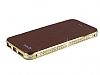 Shengo iPhone SE / 5 / 5S Tal Metal Kenarl nce Yan Kapakl Kahverengi Deri Klf - Resim 3