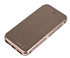 Shengo iPhone SE / 5 / 5S Tal Metal Kenarl nce Yan Kapakl Rose Gold Deri Klf - Resim 8