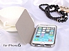 Shengo iPhone 6 / 6S Tal Metal Kenarl nce Yan Kapakl Beyaz Deri Klf - Resim: 3