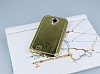 Shengo Samsung i9500 Galaxy S4 Tal Metal Kenarl Gold Deri Klf - Resim 3