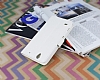 Sony Xperia C4 Czdanl Yan Kapakl Beyaz Deri Klf - Resim 2
