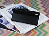 Sony Xperia M4 Aqua Czdanl Yan Kapakl Siyah Deri Klf - Resim: 4