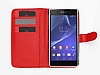 Sony Xperia Z2 Czdanl Yan Kapakl Krmz Deri Klf - Resim: 2