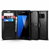 Spigen Samsung Galaxy S7 Edge Wallet Standl Kapakl Siyah Deri Klf - Resim 2