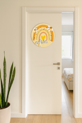 Gökkuşağı Tasarımlı Kişiye Özel Çocuk Odası Ahşap Kapı Süsü 25,5 cm - 2
