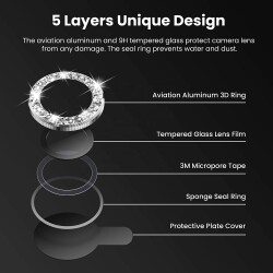 iPhone 11 Pro Max Siyah Taşlı Kamera Lens Koruyucu - 4