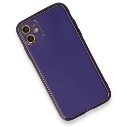 iPhone 12 6.1 inç Silikon Kenarlı Mor Deri Kılıf - 2