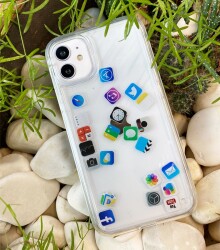 iPhone 12 Pro Max 6.7 inç Sulu Mobil Uygulama Simgeleri Rubber Kılıf - 3