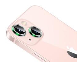 iPhone 13 Crystal Taşlı Yeşil Kamera Lensi Koruyucu - 1