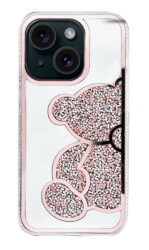 iPhone 15 Taşlı Ayıcık Silikon Kılıf - 3