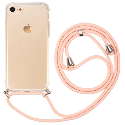 iPhone 7 / 8 Pembe Askılı Şeffaf Silikon Kılıf - Eiroo