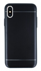 iPhone X / XS Silikon Kenarlı Metal Siyah Kılıf - Eiroo