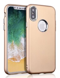 iPhone X / XS Metal Kamera Korumalı Gold Silikon Kılıf - 1